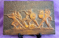 Antik görög katonás réz kép, falidísz (M4136)