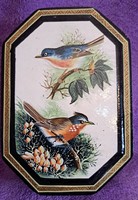 Antique lacquer box, wooden lacquer box with birds 5. (M4144))