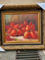 Strawberry still life oil painting, fruit still life