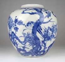 1O447 Gyönyörű antik kínai madaras kőcserép edény váza 21.5 cm