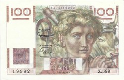 100 French francs 1954 France 2. Bent in bundle