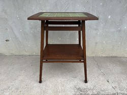 Eredeti Gueridon Szecessziós kis asztal 1900 tölgy kerámia csempe/Fajansz/
