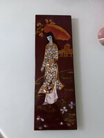 Fairy oriental lacquer wooden picture with shell inlay, hand painted,