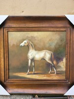 Signed equestrian oil painting
