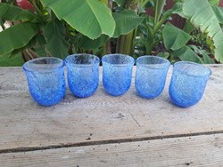 Retro ritka kék 5 db pohár repesztett Gyönyörű  Fátyolüveg fátyol karcagi berekfürdői üveg