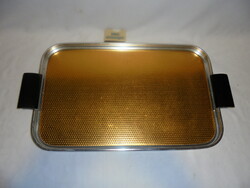 Art deco golden metal tray with vinyl handle