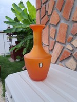 Gyönyörű narancssárga karcagi berekfürdői üveg váza Gyűjtői mid-century modern
