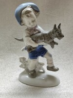 Kisfiú kutyával bájos német porcelán figura