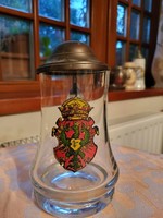 Címeres, német üveg sörös kupa