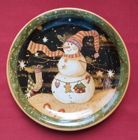 German porcelain Christmas serving serving bowl plate with snowman pattern
