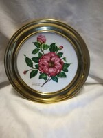 Porcelain decorative plate in a metal frame and its counterpart without a frame