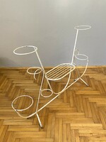 Art deco or bauhaus white colored antique wrought iron flower stand with an exciting shape