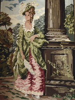 Beautiful stitched old tapestry picture / lady in hat
