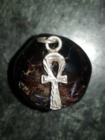 Ancient Egyptian ankh - engraved silver pendant (