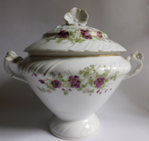 Impressive antique footed soup bowl with relief gilding