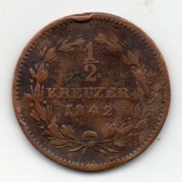 Németország Baden tartomány 1/2 német kreuzer, 1842