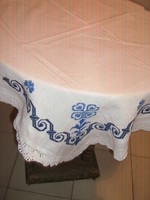 Beautiful hand embroidered blue cross stitch elegant woven needlework tablecloth