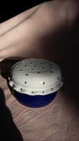 Blue ceramic storage - offering with a white blue dot roof