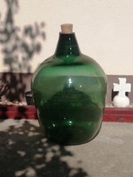 Régi zöld üveg ballon, demizson, dekorációs tárgy