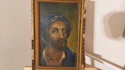 (K) Arab male portrait painting 50x33 cm with frame