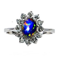 59 Ess real black opal and aquamarine 925 silver ring