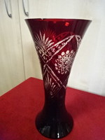 Bordó kristályüveg váza, magassága 26,3 cm. Jókai.
