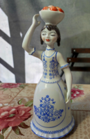 Hollóházi almás kosaras lány kézzel festett figura