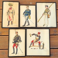Hollóházi Ernő - Walburg Egon (1911-2004) 5 Military caricatures with Guarantee