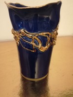 Unique handmade blue-gold vase