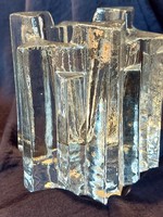 Scandinavian icicle craftsman glass small vase or candle holder