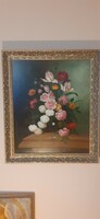 Fantastic flower still life oil painting with frame / German /