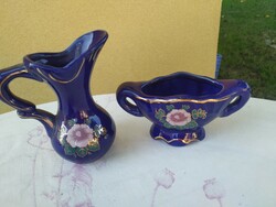 Porcelain, floral, jug, saucer for sale on a blue background!