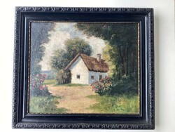 Mihály Püspöky's oil painting entitled Lonely Cottage.