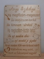 Mother's rules wooden board