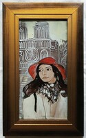 Fehér Margit "Párizsi hangulat" c. keretezett tűzzománc, ingyen posta