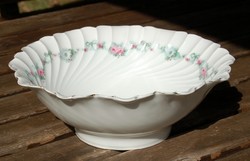 Antik Hermann Ohme porcelán tál – Spirális bordázatú, rózsagirlandos kínáló (1882-1900)