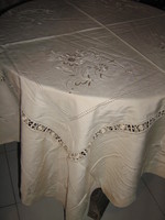Beautiful elegant flower embroidered with azure tablecloth