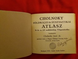 1934. Dr. Jenő Cholnoky: geographical and statistical atlas map album in good condition Andor winner