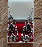 Beautiful old silver earrings with an onyx stone