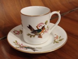 Kézifestésű csésze és csészealj, pillangó és madár dekorral, Royal Danube porcelán