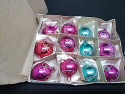 Retro glass Christmas tree decorations 12 balls, 1 top decoration, 1 cone