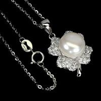 Real 10mm pearl and zirconia 925 silver necklace