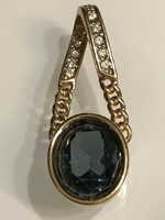Swarovski pendant with sapphire blue crystal center, 3.5 cm long