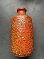 Retro vase with wrinkled orange glaze