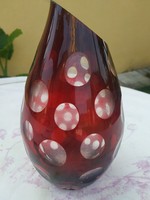 Bordó, pöttyös, üveg váza eladó! 24 cm
