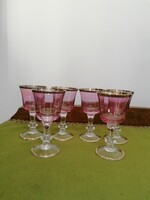 Likőrös üveg pohár 6 db, lilás rózsaszín