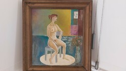 (K) 2 in 1 Stadler Zoltán female nude painting 75x80 cm with frame