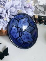 Beautifully colored, purple-blue, richly decorated ceramic wall bowl 19 x 7 cm