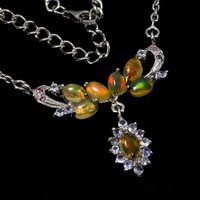 Genuine fire opal 925 silver necklace
