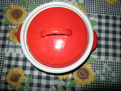 Small red half-liter bottle with red enamel footed lid